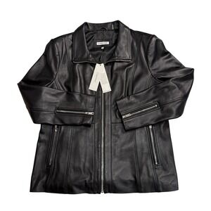 Calvin Klein Womens Black Genuine Leather Moto Jacket Biker Style Size XXL